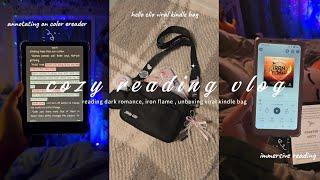 cozy reading vlog | iron flame, dark romance, unboxing viral kindle bag & more