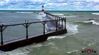 45 MPH Gale Winds Hitting Lighthouse & Shoreline In Michigan City Sept 22 Pushing The Drones Limits