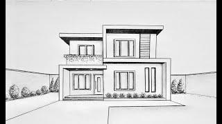 How to draw a house in one point perspective