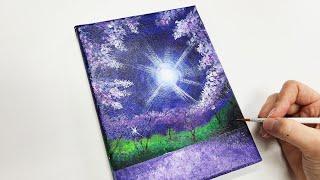 Drawing lilac flowers in the night sky with acrylic paint | Beginners learn easily | 라일락꽃 그리기