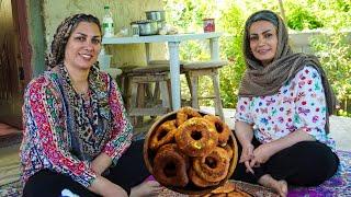 Making donuts in the village house, homemade doughnuts recipe | County life in iran