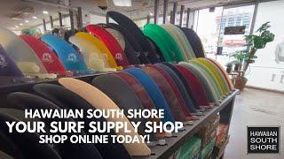 Hawaiian South Shore Surf Accessories - Surfing Fins, Traction. Leash, Board Bag, Wet suit and more