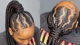 Stitched Ponytail | How to do stitch braids | Feedin braids ponytail 