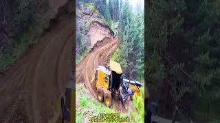 Road construction around the mountains, construction machinery, live shots, time to show real te
