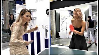 Bernadette Szocs VS Eliza Samara, in high heels and dress! Beautiful moment in table tennis