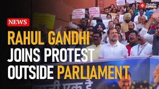 Parliament News: India Alliance MPs Protest at Makara Dwar Over Adani Indictment, Rahul Gandhi Joins