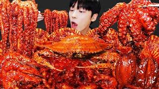 ASMR MUKBANG | SEAFOOD, Giant KingCrab, Octopus, FIRE Noodle, Mushroom, Squid Recipe