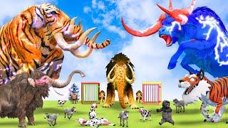 5 Mammoth Elephant Cow vs 5 Zombie bull vs 3 Giant Elephant Tiger Fight Cow Save by Mammoth Elephant