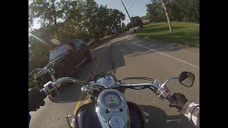 Motorcycle close call on tar snakes