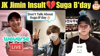 Jimin Jungkook Insult Suga LIVE  on B'day  BTS JK Jimin Weverse LIVE in Hindi  Suga B'day 2025