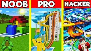 WATER PARK House Build Battle In Minecraft - NOOB VS PRO CHALLENGE - Maizen Mizen Mazien Parody