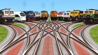 TEN TRAINS CROSSING ON BUMPY RAILROAD TRICKS CORVED BRANCHED RAILROAD TRICKS |train sim world4