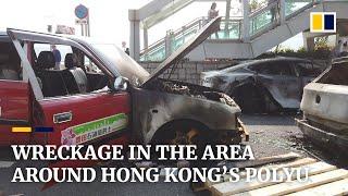 Scenes of destruction in streets surrounding besieged Hong Kong Polytechnic University