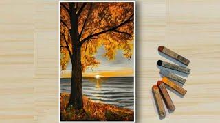 ️ How To Draw Beautiful AUTUMN Scenery With Soft Pastel Colour