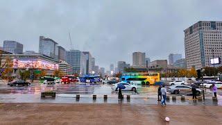 [4K] Walking around Anguk Station in the fall rain at Gwanghwamun Square Seoul Korea