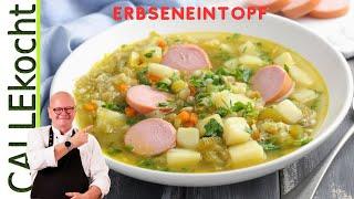 Leckere Erbsensuppe mit buntem Gemüse und Kartoffeln. Omas Rezept !