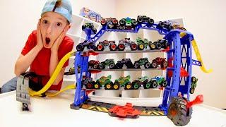 Father & Son BIGGEST MONSTER TRUCK PLAYSET EVER! / Monster Jam Garage