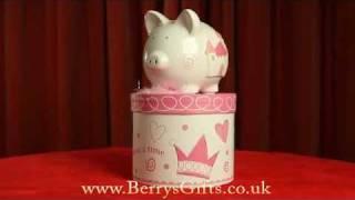 Embossed Ceramic Piggy Bank with Gift Box, Princess Castle