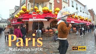 PARIS, FRANCE - A WALK IN THE RAIN IN MONTMARTRE, PARIS FRANCE - PARIS CHRISTMAS 2024