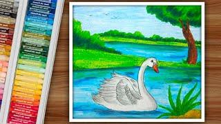 How To Draw Swan With Scenery//Kids Scenery Drawing #drawing #beginners #draw #scenery