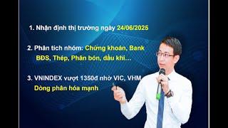 Chứng khoán hàng ngày: Nhận định thị trường ngày 24/06/2025. Vượt 1350 nhờ CP trụ.Dòng tiền phân hóa