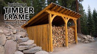 Building a Timber Frame Woodshed - Milling Raw Logs to Lumber, Hand Cutting Mortise & Tenons