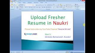 How to upload Resume / profile in Naukri for freshers.