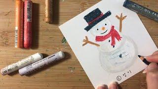 오일파스텔 일러스트, 간단하고 귀여운 크리스마스 눈사람 그림그리기 How to draw snowman, Oil Pastel drawing