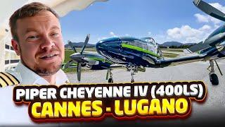 Flying Piper Cheyenne IV (400LS). Flight procedures. Picturesque flight from Cannes.