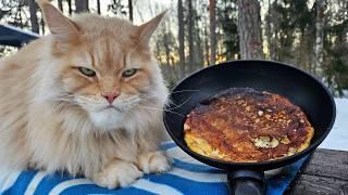 Cat Tries Pancake - On Open Fire!