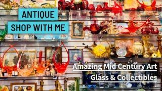 Antique Shop With Me | Mid Century Art Glass, Collectibles & Antiques | Road Trip Thrifting