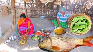 AMERICAN ROHU FISH CURRY with VEGETABLES and carrot fry cooking & eating by snatli tribe grandmaa