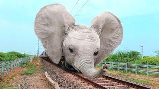 Elephant Cute Baby Funny Train Face Very Nice Video - elephant crossing video - elephant video