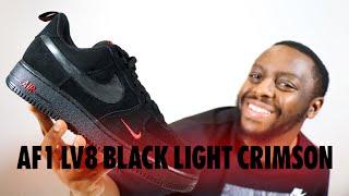 Air Force 1 LV8 Black Light Crimson On Foot Sneaker Review QuickSchopes 412 Schopes DZ4514 001