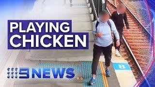 Heart-stopping footage of train commuters playing with their lives | Nine News Australia