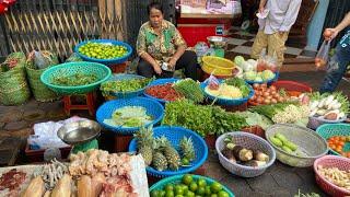 Morning Food Market Tour @Boeng Pralit - Plenty Fresh Vegetable, Pork, Beef, Fresh Seafood In Market