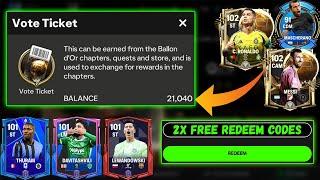 2X NEW REDEEM CODES! HOW TO GET 21K BALLONDOR TICKETS AS F2P!? NEW POTM PLAYERS, ICONS AND MORE!