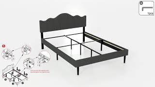 VECELO Upholstered Platform Bed Frame,Mattress Foundation with Height Adjustable Tufted Headboard