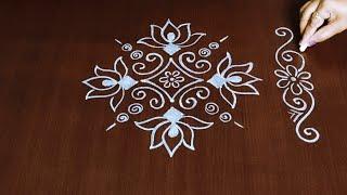 Easy & beautiful rangoli with side designs | Friday rangoli | Rangoli borders | Lotus muggulu