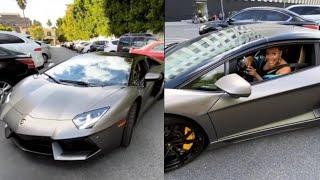 Angela Simmons with Bow Wow having a hard time driving a Lamborghini Huracan