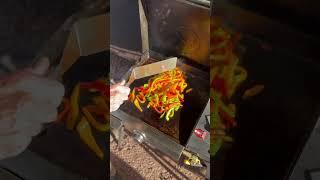 Sausage, peppers, and onions. Throw some mustard on these are it’s Last night at the camp site ️