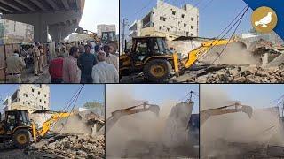 Demolition drive for road expansion work at Tadbun | Hyderabad | Aramgarh flyover