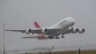 POWERFUL Qantas A380 takeoff From Melbourne W/ INSANE WATER SPRAY ACTION