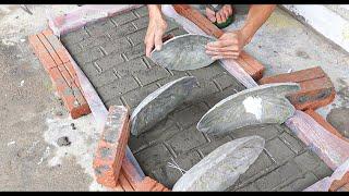 Creative ideas with cement // Build garden waterfalls from cement, leaves and ceramic pots