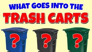 Learn All About What Goes Into the Trash Carts! Blue Cart - Gray Cart - Green Cart!