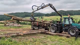 Langholz fahren mit Fastrac und Farma Kran