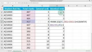 excel rank without skipping numbers