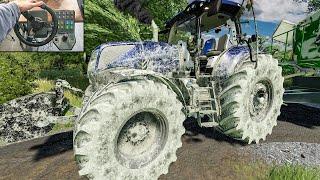 Dirty tractor spread lime - Tractor work | Farming Simulator 22 Steering wheel gameplay