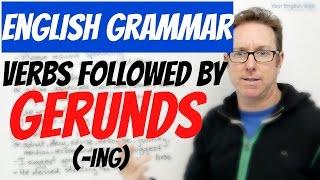 English lesson - Verbs followed by gerunds (verb -ing) - gramática inglesa