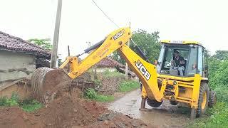 JCB Backhoe Throwing Out Loose Soil From pull pipe Hilly Road - JCB Making Road on Hill-JCB Video 4